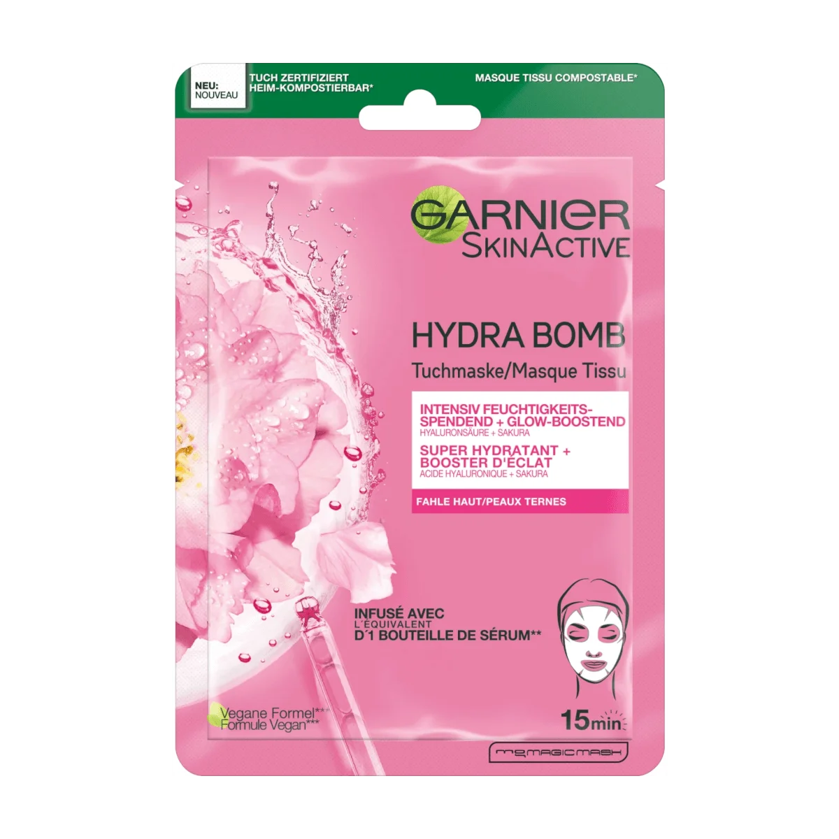 Garnier SkinActive Hydra Bomb Tuchmaske Sakura Glow-Boosting, 1 Stk