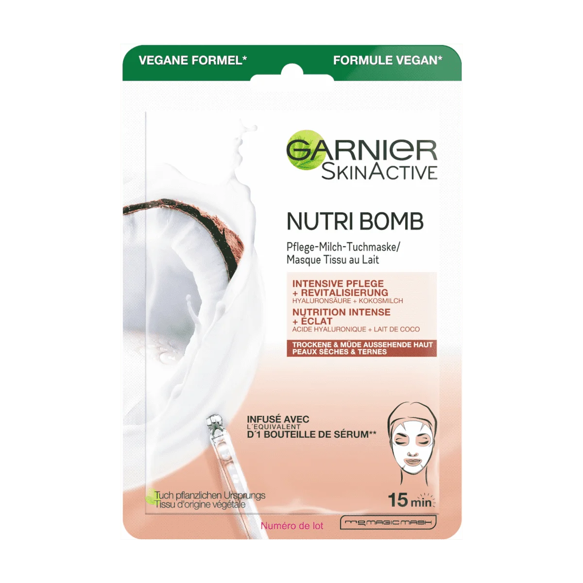 Garnier SkinActive Nutri Bomb Pflege-Milch-Tuchmaske Kokosmilch, 28 g