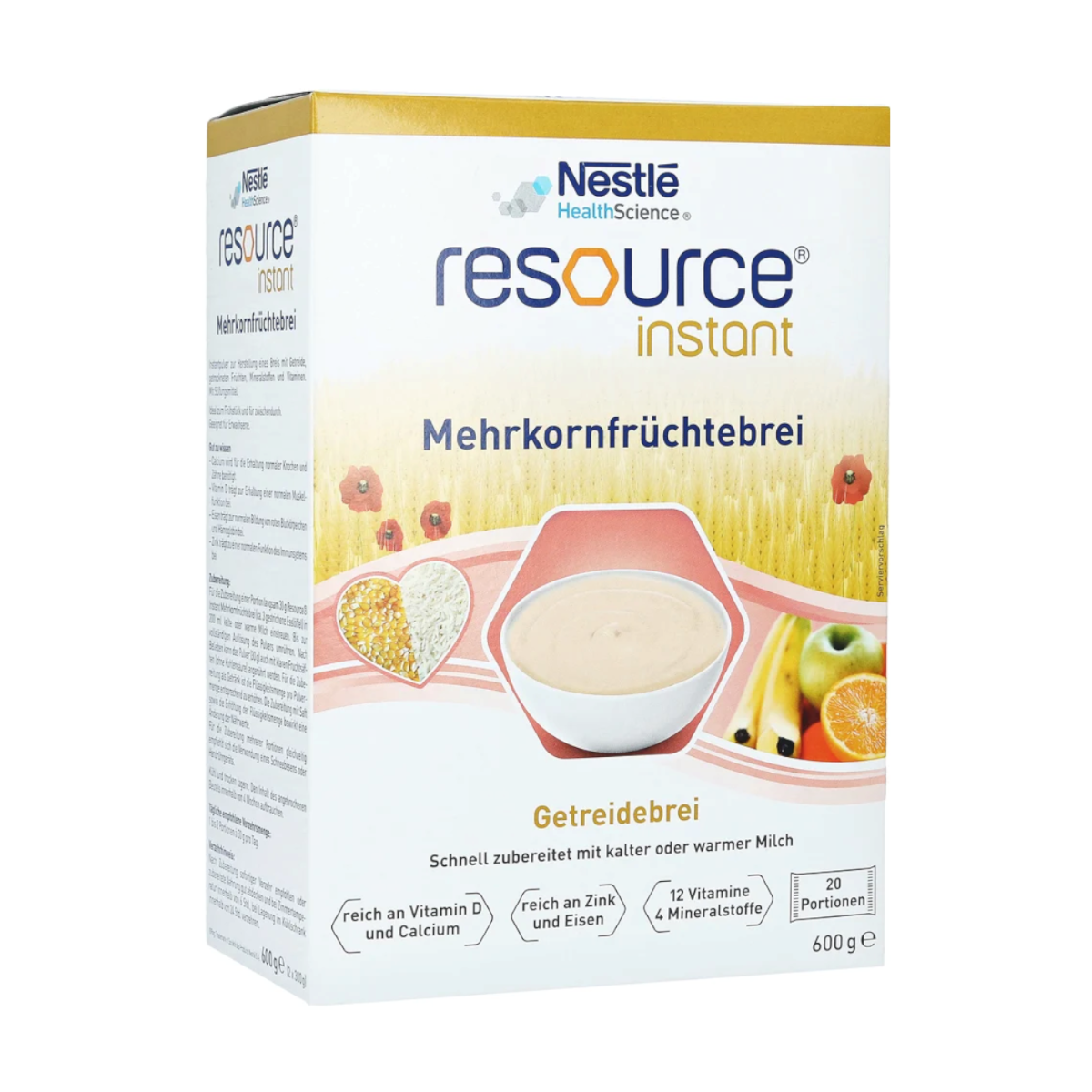 Nestlé Resource Mehrkorn-Früchtebrei Instant Pulver, 600 g