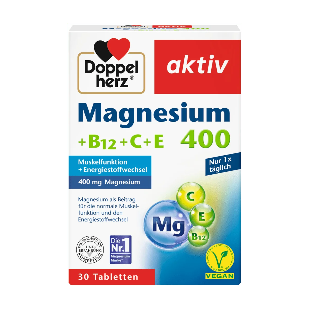 Doppelherz Magnesium 400 + B12 + C + E, 30 Tbl
