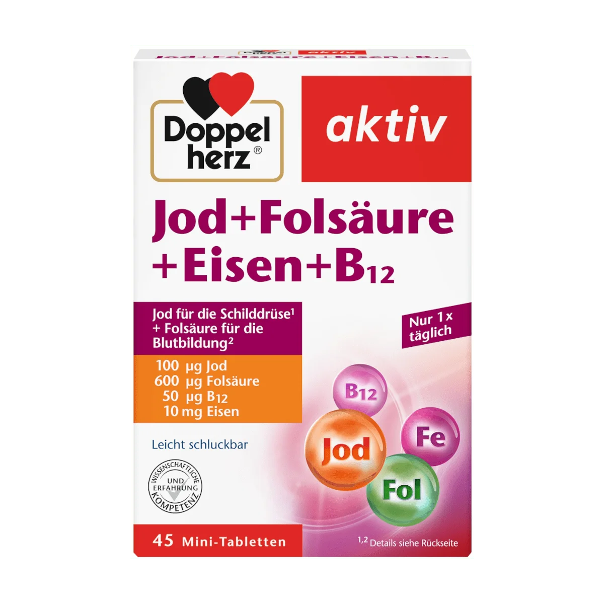 Doppelherz Jod + Folsäure + Eisen + B12, 45 Tbl