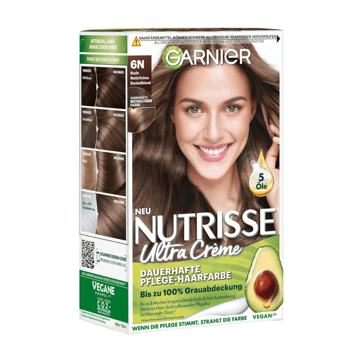 Garnier Nutrisse Ultra Creme Haarfarbe 6N Nude Natürliches Dunkelblond, 1 Stk
