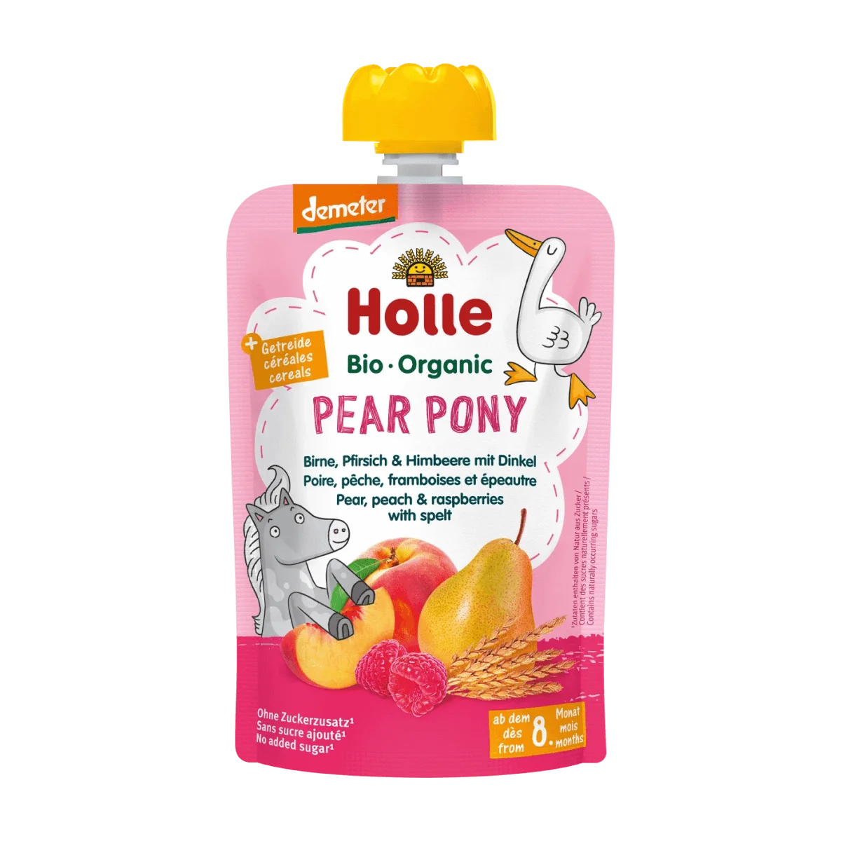 Holle baby food Quetschie Pear Pony, Birne, Pfirsich & Himbeere mit Dinkel ab 8 Monaten, 100 g