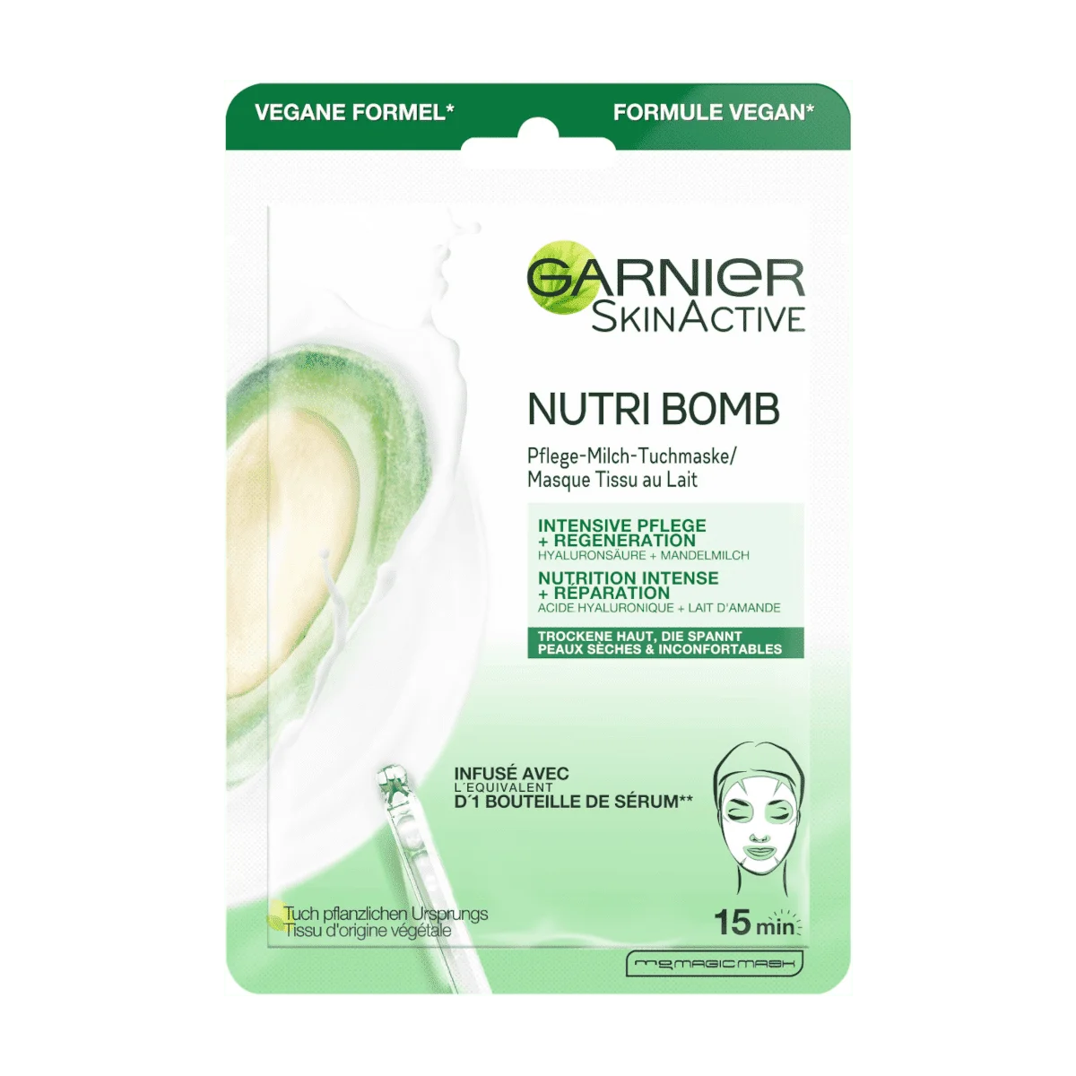 Garnier SkinActive Nutri Bomb Pflege-Milch-Tuchmaske Mandelmilch, 28 g